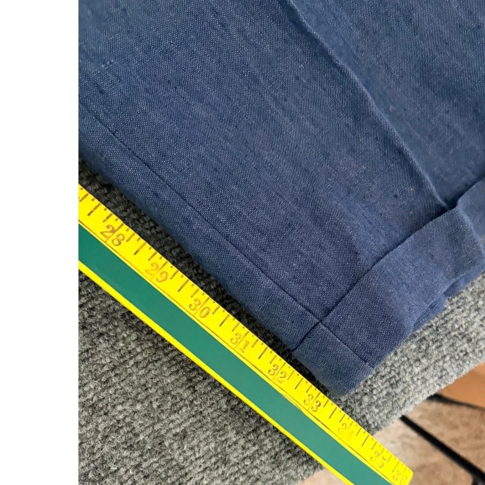 Turnbury Mens Blue 100% Linen Pleated Cuffed Dress Pants Trousers 36x32 NEW